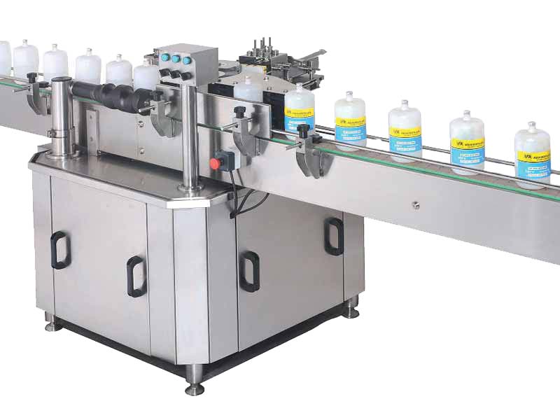 An automatic machine that can label varieties of liquid packaging products from cups to gallons.
